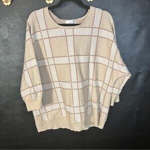 89th & Madison Tan Plaid Sweater Size 2X
